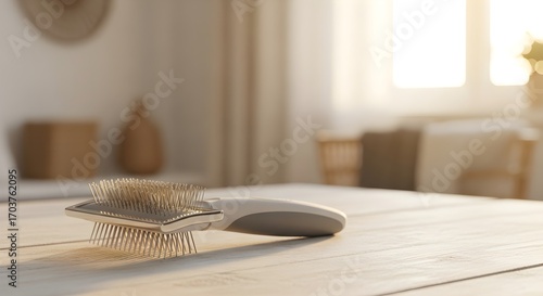 Pet Grooming Brush ready to use in home high-key