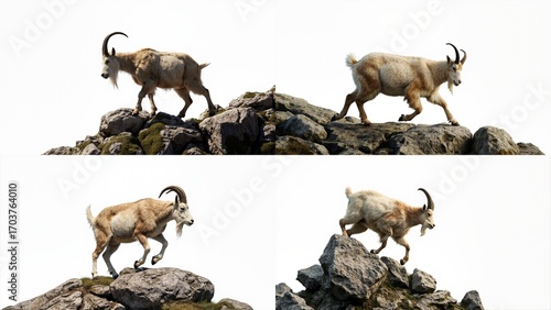 A goat standing on top of rock background layers expression design cartoonish colorful gesture style depth elements movement motion composition figure creative frame backgrounds emotion