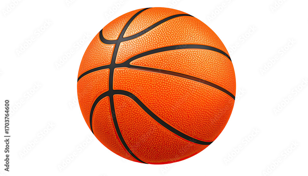 Fototapeta premium Close-up of an orange basketball against a black background. The ball's surface texture is clearly visible, with prominent black seams