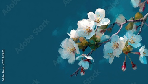 Pastel spring blossoms on a teal background