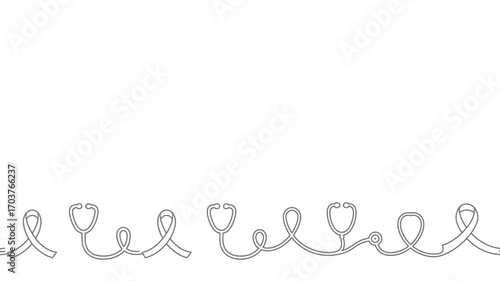 A line drawing of ribbons and stethoscopes connected forming a border on a white background space above