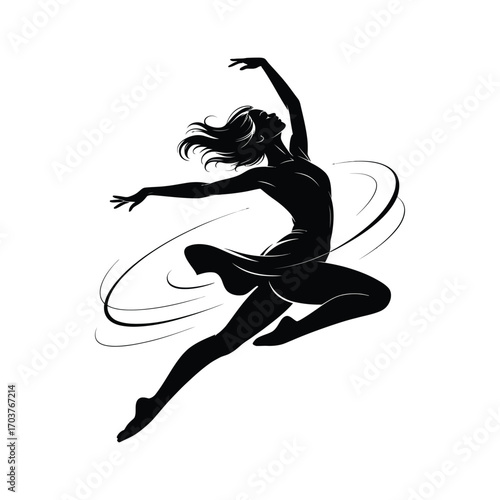 Expressive Ballerina Silhouette Illustration in Dynamic Leap with Flowing Dress