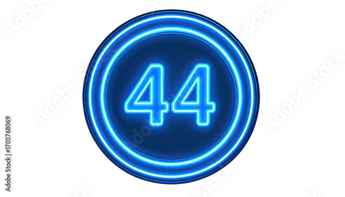 Neon blue number 44 in glowing circular frame