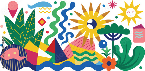 Abstract Colorful Doodles and Shapes Vector Design,Colorful vector set of abstract,Modern elements in trendy minimalist style,Seamless abstract pattern,Freehand drawing,textile,hand drawn cartoon,Ai 