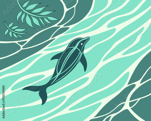 Vector seamless pattern with birds and floral illustration of leaves