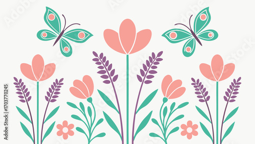 Elegant butterfly and flower arrangement isolated on white background a sophisticated design featuring rich colors and detailed floral elements