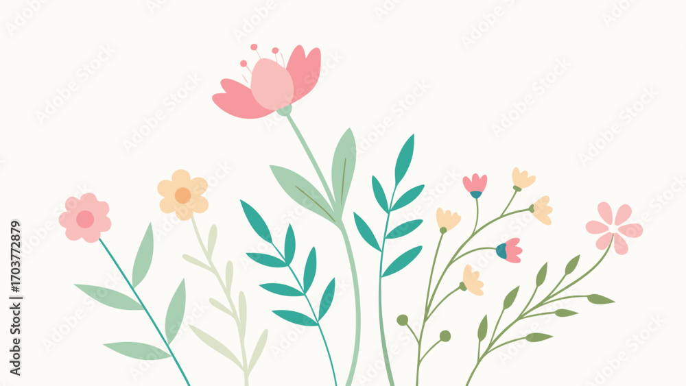 Naklejka premium Delicate floral arrangement isolated on white background featuring pastel flowers and green leaves, perfect for spring designs and natureinspired themes