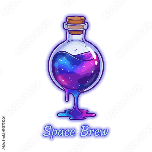 Transparent blue glass bottle with liquid and reflection on a white isolated background