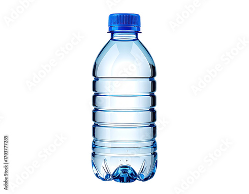 Clear plastic water bottle with blue cap (1)