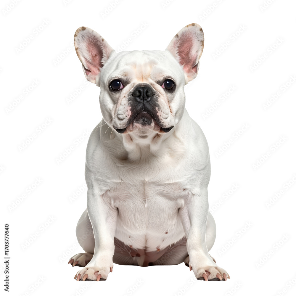 Obraz premium Loyal Companion's gaze: This endearing photograph showcases a French Bulldog, radiating charm as it sits attentively, offering a candid glimpse into the heart of a cherished pet