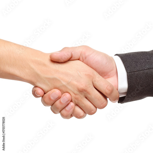 Handshake for Agreement: A close-up shot of two hands clasped in a firm handshake, symbolizing agreement, collaboration, and mutual respect in a business deal.
