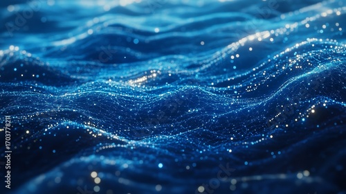 Dancing data waves a sea of interconnected nodes reflecting the vastness and beauty of information with a shimmering