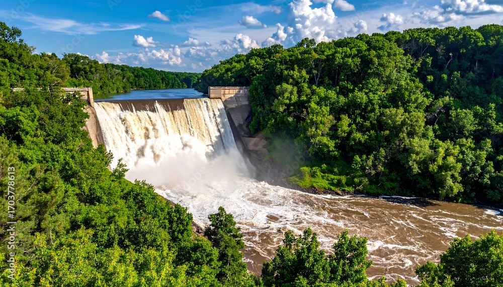 Obraz premium Dam cascading into river