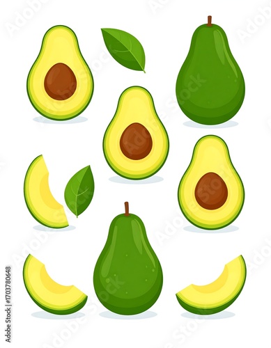 Assorted avocado halves and slices