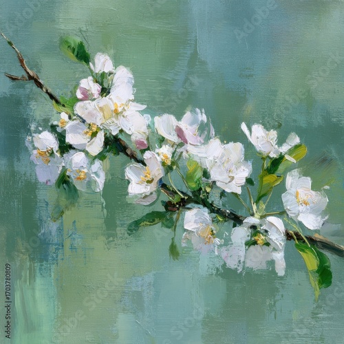 Blossoming Branch - A Delicate Floral Painting in Soft Hues.