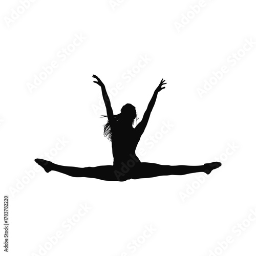 Dynamic Gymnast Silhouette Illustration Performing Splits Against a White Background