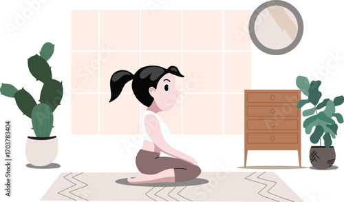 Yoga Meditation Pose Illustration in Cozy Home Interior