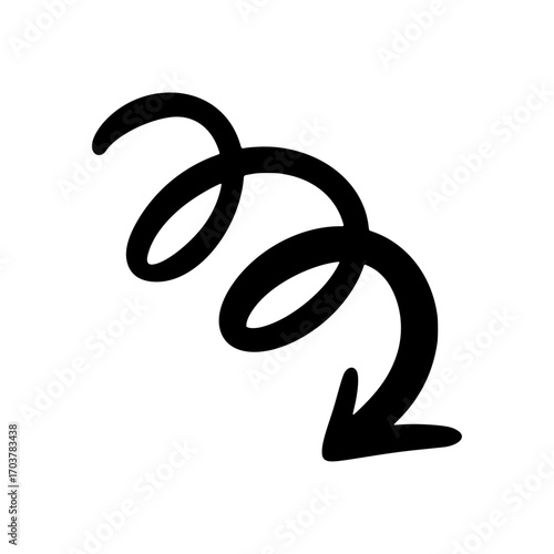 Black Hand Drawn Spiral Arrow Pointing Down Vector Illustration