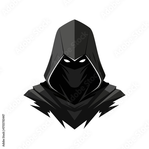 Hooded figure in black, mysterious and stealthy