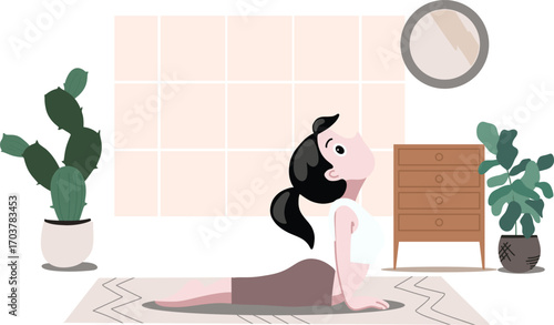 Yoga Cobra Pose Illustration in Modern Home Interior