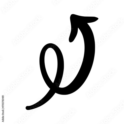 Hand drawn black spiral arrow pointing up right vector icon