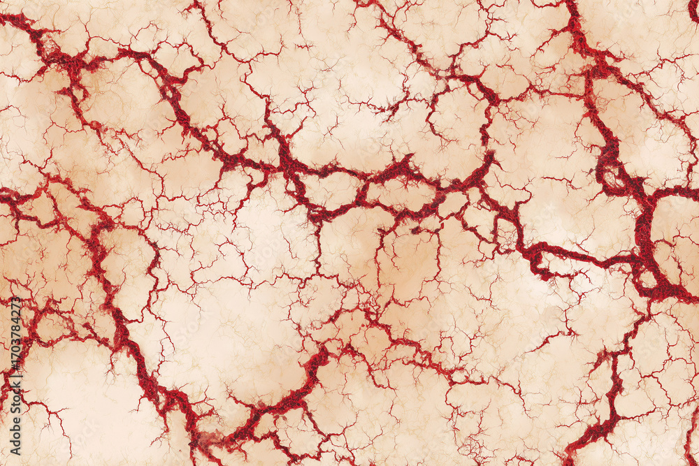 Obraz premium Nero Marquina marble texture, Warm Beige background, Ruby Red veins, Fractal Mathematical, For Product Packaging aesthetic, seamless pattern