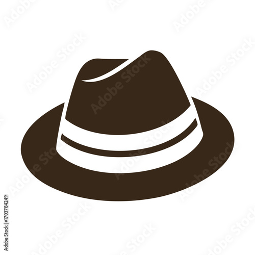 Classic brown fedora hat with white band