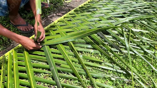 palm leaf basket weaving, asian traditions, authentic handcraft