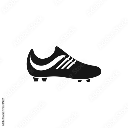 Illustration of a black soccer shoe icon on transparent background