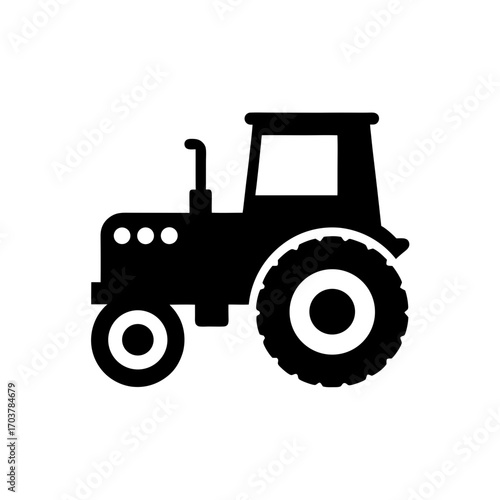 Silhouette of a black farming tractor icon on transparent background