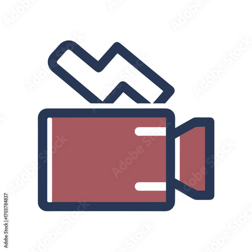Video camera icon with film strip in flat design  