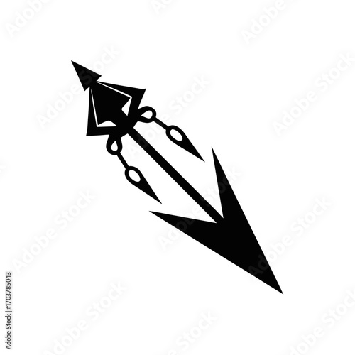 Stylized black spear with chain details on transparent background