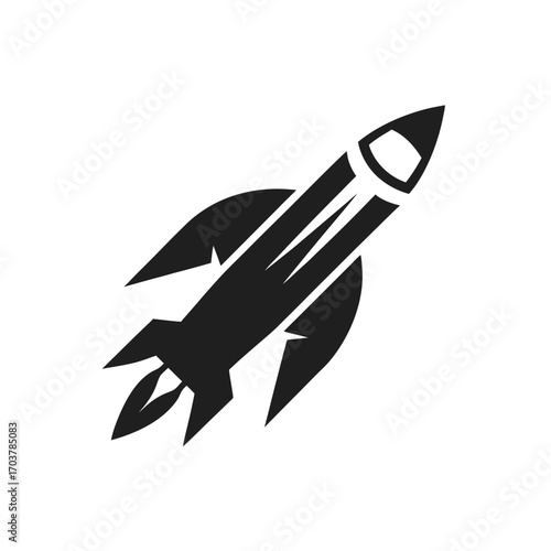 Silhouette of a rocket launching upwards on transparent background
