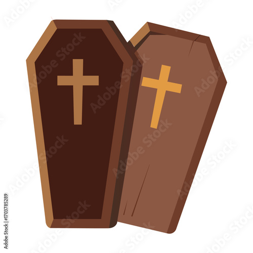 Two coffins with crosses symbolizing death and burial