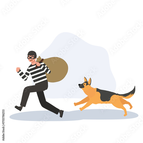 robber thief burglary criminal chased by german shepherd police dog