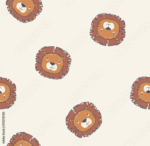 cute lion face patterns, seamless lion print for textile and wallpaper etc.