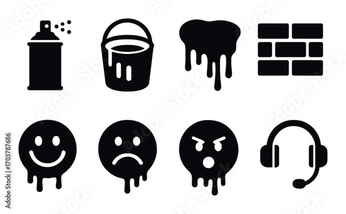 Collection of black graffiti icons on gradient background