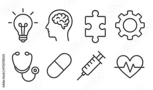 Abstract icons representing brain health and medical concepts on gradient background