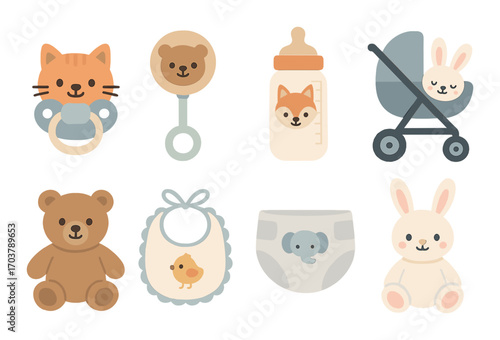 Adorable baby items collection with cute animal designs