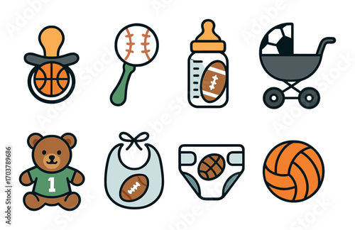 Baby sports theme icons for nursery decoration and play