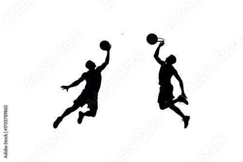 basketball players in action captured in dynamic silhouette