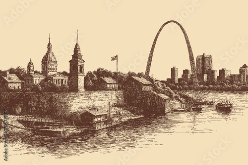 Gateway Arch, St. Louis illustration in a vintage style. This vector illustration can be used in any size you like for advertising, logos, and other work.
