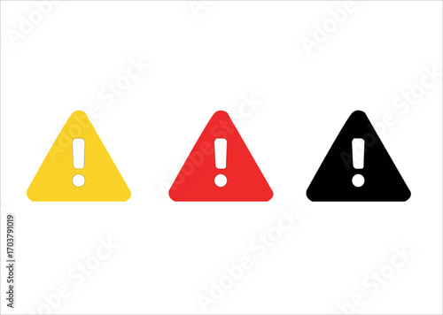 Vector warning signs in yellow, red, and black isolated on white background, indicating potential hazards and the need for caution and awareness