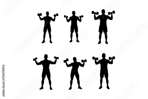 fitness enthusiasts lifting weights in various poses silhouette