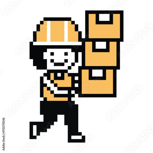 Cartoon pixel 8 bit character engineer man worker industry warehouse fix decoration 8 bit male boy male engineer storage game png vector.
