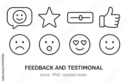 Feedback and testimonial icons set with emoticons and symbols