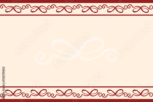 A festive Christmas pixel art border with elegant red bows and a central ribbon motif. Perfect for holiday cards, invitations and digital backgrounds.