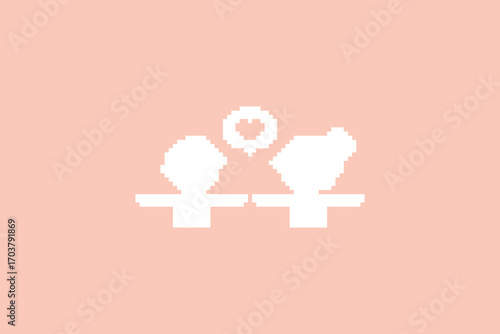 Pixel art cartoon 8bit background couple together feel love happy heart soulmate relationship decoration 8 bit couple in love valentine day game character vector.
