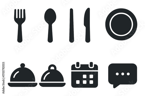 Minimalist icons: tableware and dining symbols on dark background