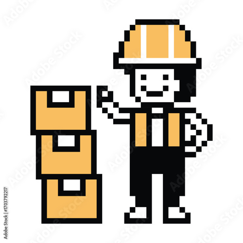 Cartoon pixel 8 bit character engineer man worker industry warehouse fix decoration 8 bit male boy male engineer storage game png vector.